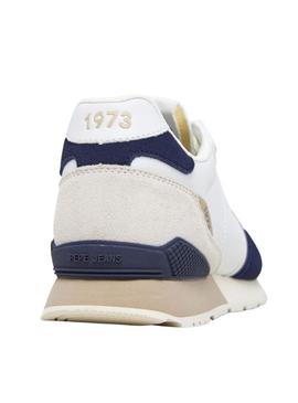 Tênis Pepe Jeans Brit Ivy branco e azul para homem.