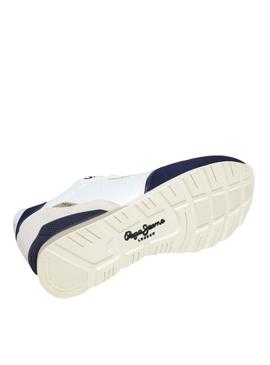 Tênis Pepe Jeans Brit Ivy branco e azul para homem.