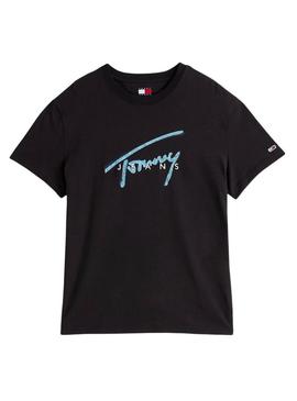 Camiseta Tommy Jeans Signature preta para homem.