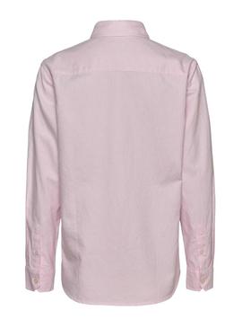 Camisa Tommy Jeans Oxford listrada rosa para mulher.