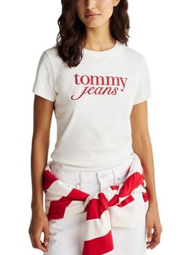 Camiseta Tommy Jeans Slim Essential branca para mulher