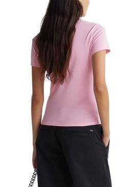 Camiseta Tommy Jeans Slim Essential rosa para mulher.