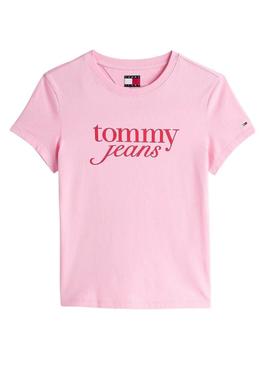 Camiseta Tommy Jeans Slim Essential rosa para mulher.