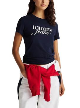 Camiseta Tommy Jeans Slim Essential marinho para mulher.