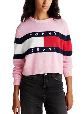 Camisola Tommy Jeans Center Flag rosa para mulher