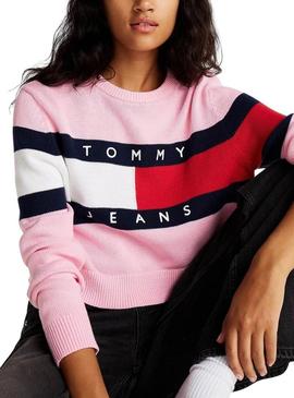 Camisola Tommy Jeans Center Flag rosa para mulher