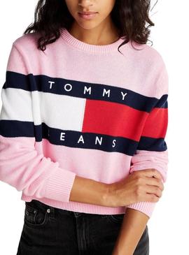 Camisola Tommy Jeans Center Flag rosa para mulher