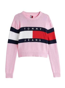 Camisola Tommy Jeans Center Flag rosa para mulher