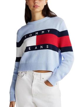 Camisola Tommy Jeans Center Flag azul para mulher.