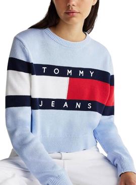 Camisola Tommy Jeans Center Flag azul para mulher.