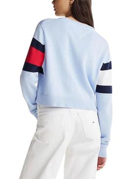 Camisola Tommy Jeans Center Flag azul para mulher.