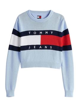 Camisola Tommy Jeans Center Flag azul para mulher.