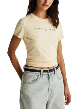 Camisa Tommy Jeans Slim Linear bege para mulher.