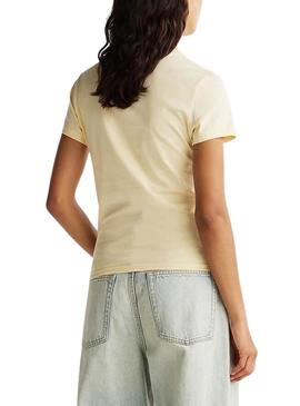 Camisa Tommy Jeans Slim Linear bege para mulher.