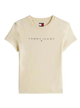 Camisa Tommy Jeans Slim Linear bege para mulher.