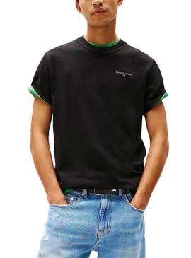 Camiseta Tommy Jeans Linear Chest preta para homem