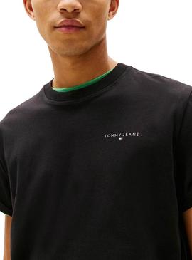 Camiseta Tommy Jeans Linear Chest preta para homem