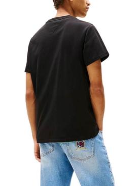 Camiseta Tommy Jeans Linear Chest preta para homem