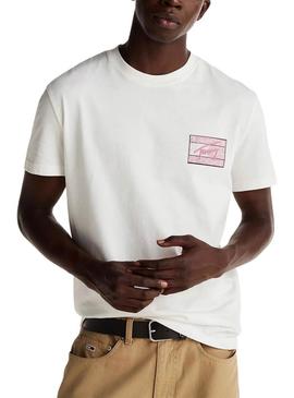 Camiseta Tommy Jeans Flag branca para homem.