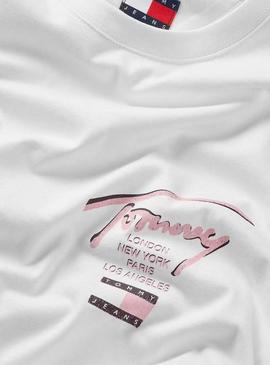 Camiseta Tommy jeans Sign City branco para homem.