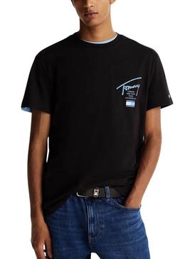 Camiseta Tommy jeans Sign City preta para homem.