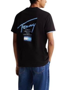 Camiseta Tommy jeans Sign City preta para homem.
