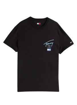 Camiseta Tommy jeans Sign City preta para homem.