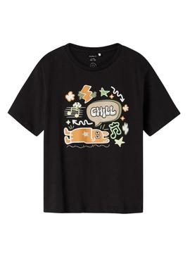 Camiseta Name It Beinir preta para menino.