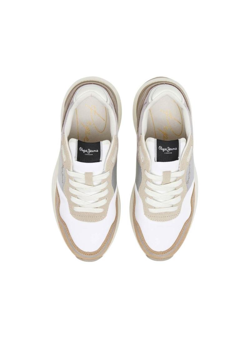 Sapatilhas Pepe Jeans Kimi Glam branco e prateado para mulher