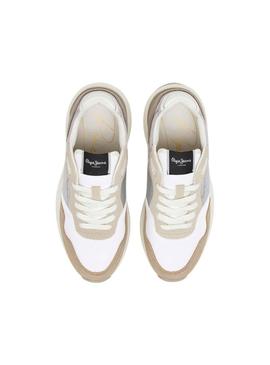 Sapatilhas Pepe Jeans Kimi Glam branco e prateado para mulher