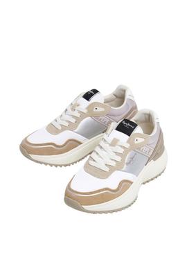 Sapatilhas Pepe Jeans Kimi Glam branco e prateado para mulher