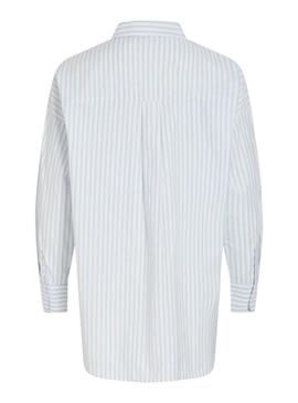 Camisa Vila Vidarma azul e branco para mulher.