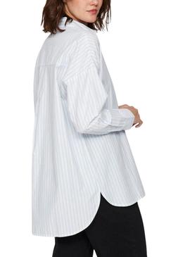 Camisa Vila Vidarma azul e branco para mulher.