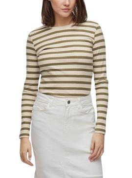Camiseta Vila Viamelie verde e bege para mulher.