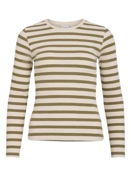 Camiseta Vila Viamelie verde e bege para mulher.