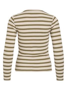 Camiseta Vila Viamelie verde e bege para mulher.
