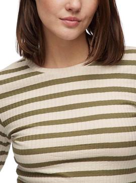 Camiseta Vila Viamelie verde e bege para mulher.