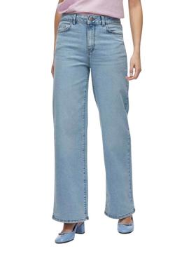 Calça de ganga Vila Viemma em denim claro para mulher.