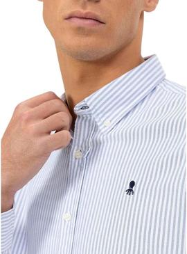 Camisa El Pulpo Oxford listrada branca e azul para homem.