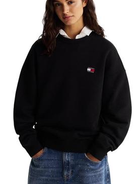 Moletom Tommy Jeans Badge preto para mulher.