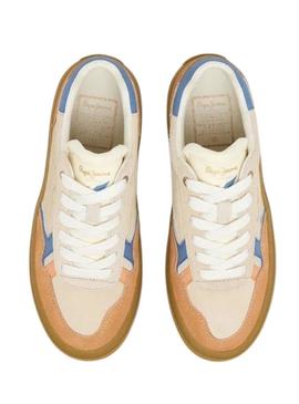 Sapatilhas Pepe Jeans Travis City bege para mulher.