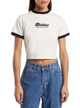 Camiseta Dickies Lewistown branca para mulher.