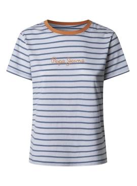 Camiseta Pepe Jeans Elba listrada azul e vermelho para mulher.