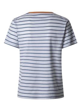 Camiseta Pepe Jeans Elba listrada azul e vermelho para mulher.