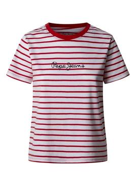 Camiseta Pepe Jeans Elba vermelha e branca para mulher