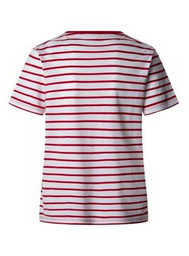 Camiseta Pepe Jeans Elba vermelha e branca para mulher