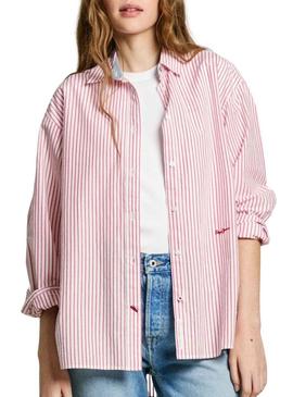 Camisa Pepe Jeans Clem vermelha e branca para mulher.