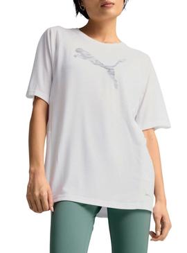 Camiseta Puma Evostripe branca para mulher.