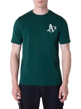 Camiseta New Era Athletics verde para homem.