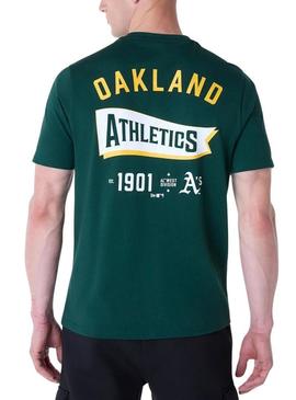 Camiseta New Era Athletics verde para homem.